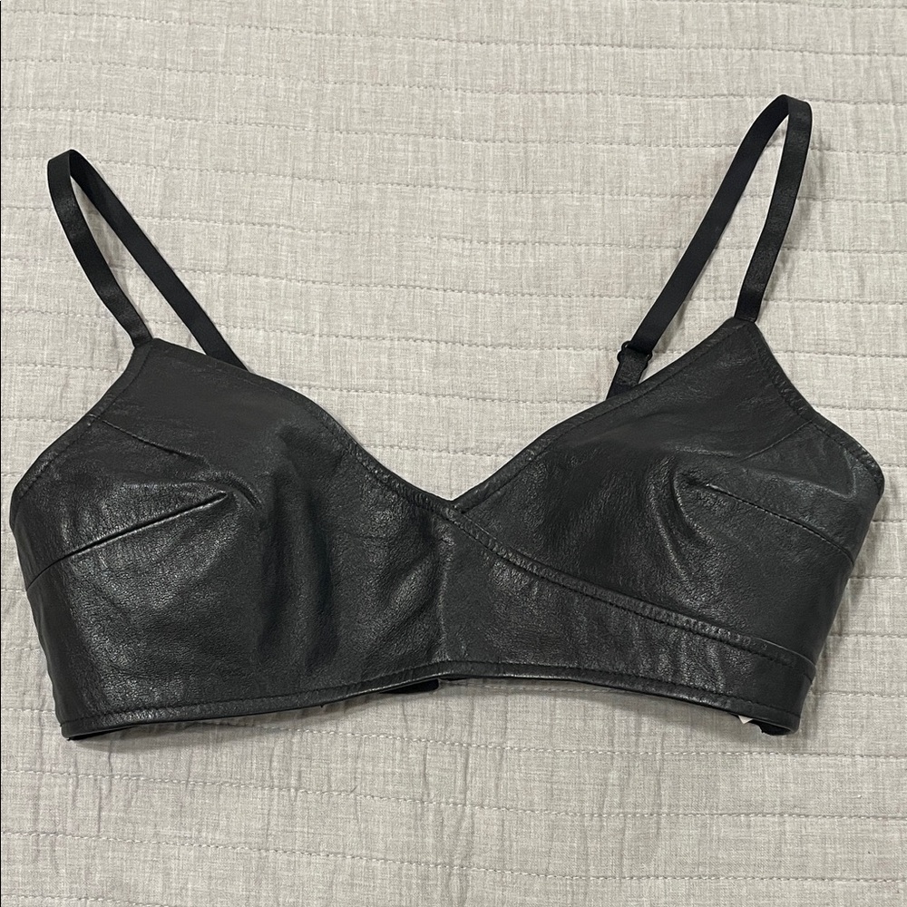 Maxima Wilsons Leather Bra Top Zipper Back Adjustable Strap Size S Moto Goth